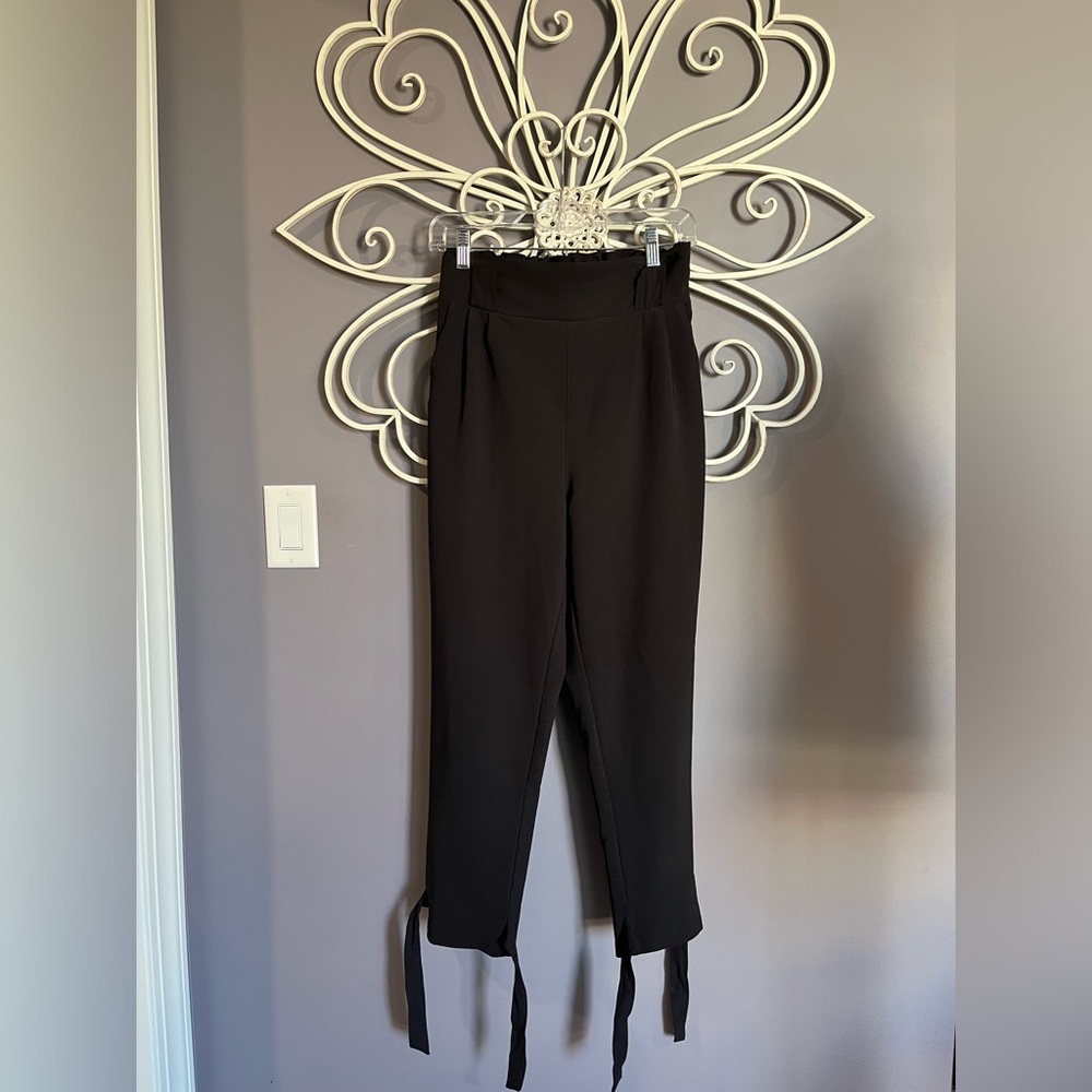 Elegant Black Dress Pants with Bottom Ties